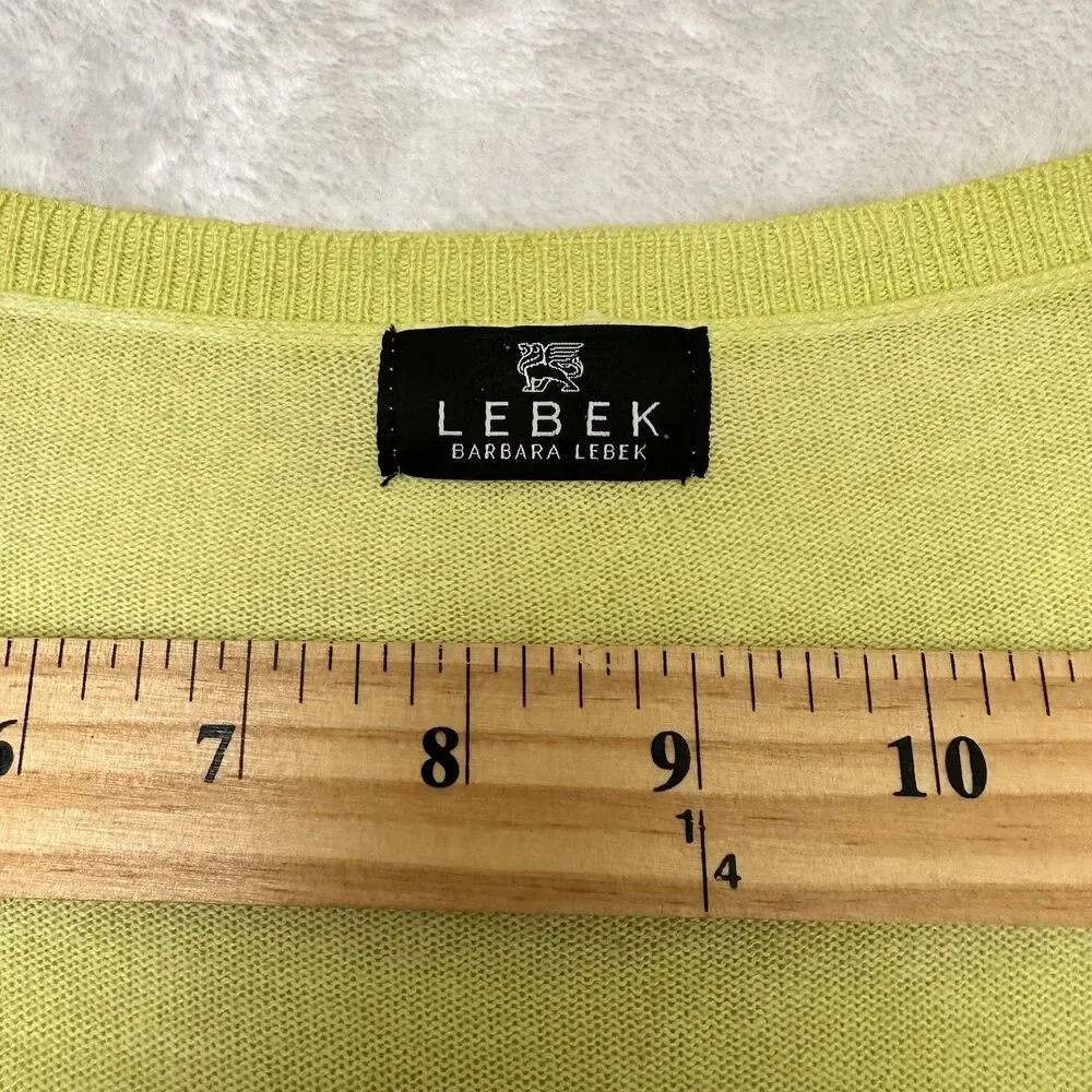 Barbara Leber Womens Lime Green Rhinestones Round Neck Cotton Sweater Sz 12